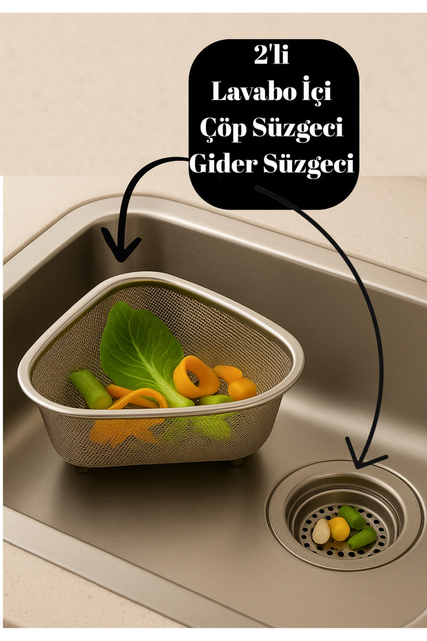 2-Piece Stainless Steel Sink In-Sink Garbage Strainer & Drain Strainer – Anti-Clogging
