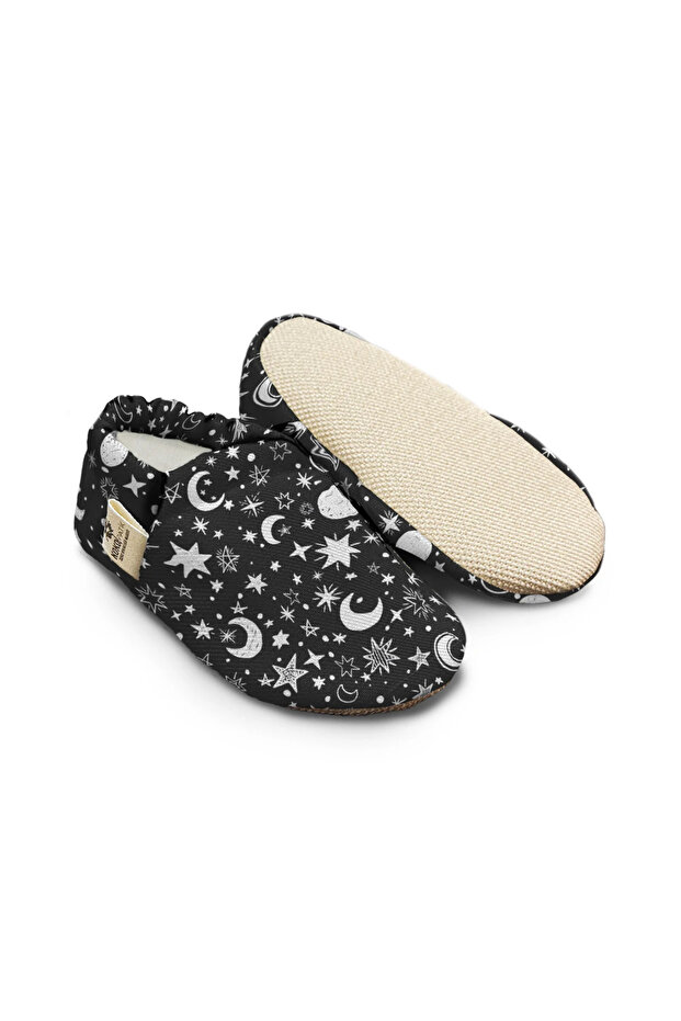 Organic Cotton Baby Booties, Anti-Slip Sole, Home Nursery Shoes, Night Pattern Booties