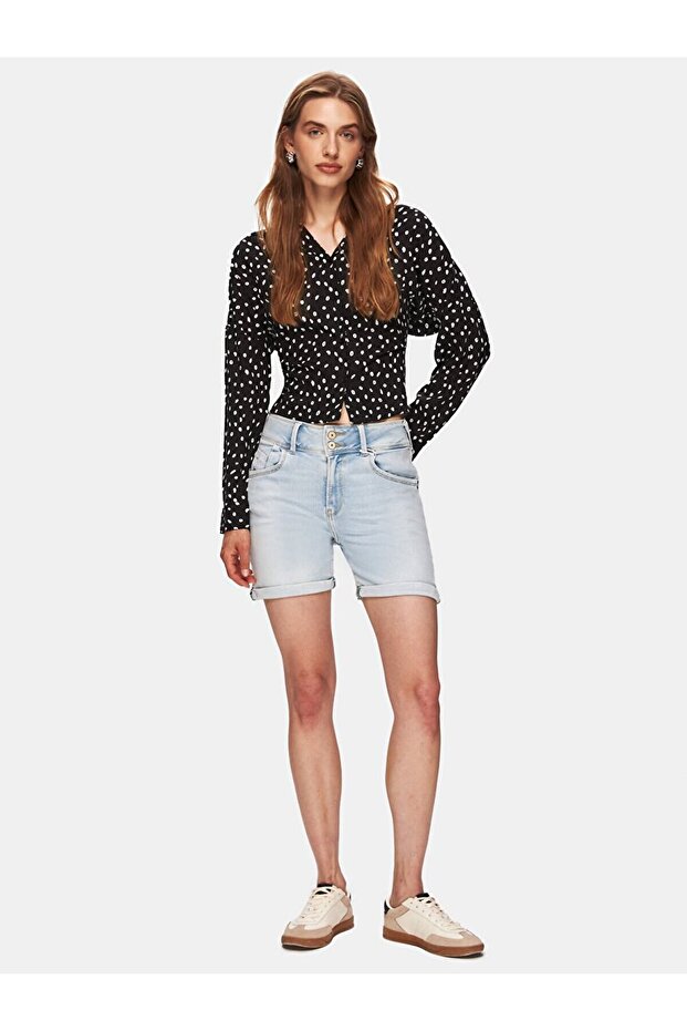 Rosına Orta Bel Jean Şort - 1