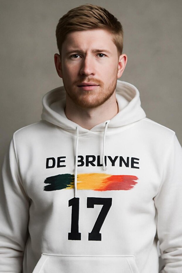 سويت شيرت بقلنسوة De Bruyne 17 – تصميم علم بلجيكا – جيب كنغر من القماش ذو 3 خيوط
