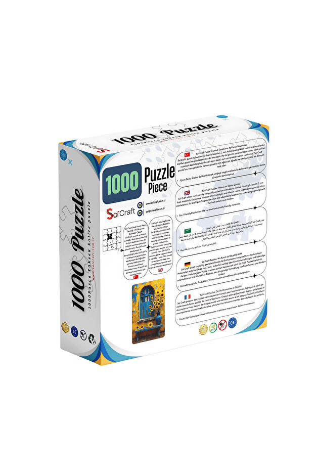 1000 Parça Puzzle Mavi Kapı ve Ayçiçekleri Rustik Sanat - 2