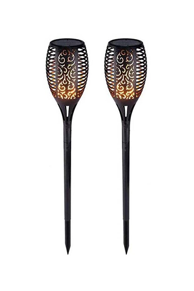 2-Piece Solar Light Flickering Flames Torch Set black 6x9cm