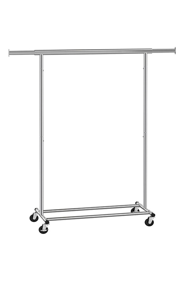 Clothes Rack, Extendable Top Rail, Wheels, Adjustable Width 45x(92-132)x160 cm, Silver - 1