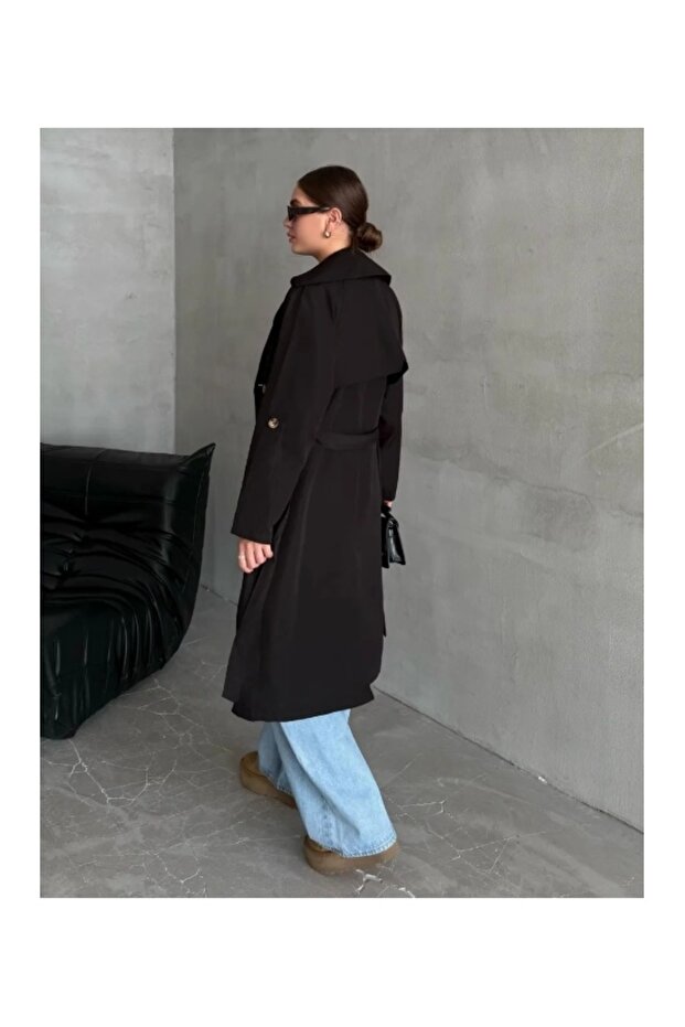 Siyah Uzun Trençkot - 7310 - 3