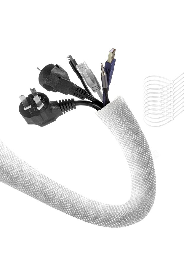 Cable Sleeve Cover, 10ft - 4/5inch, with 10 Fastening Cable Ties, Cord Management for Home Of