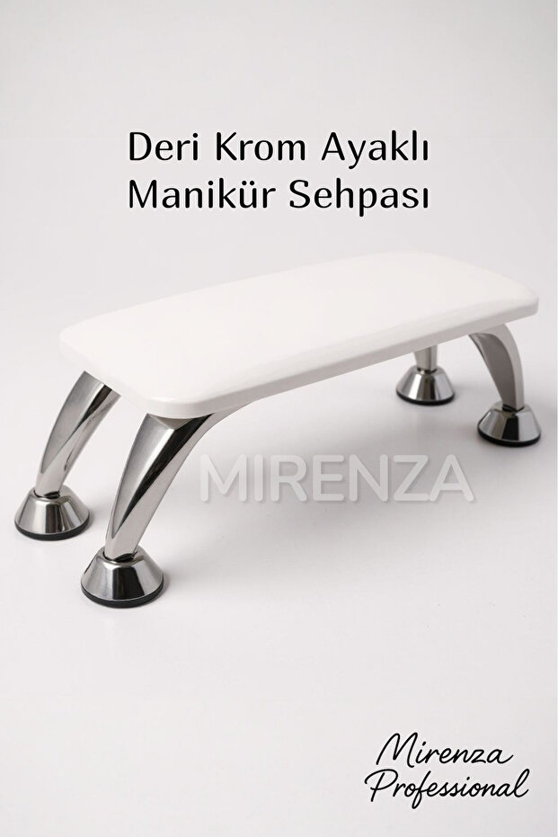 Genuine Leather Manicure Pedicure Table with Chrome Legs - White - Professional Manicure Table