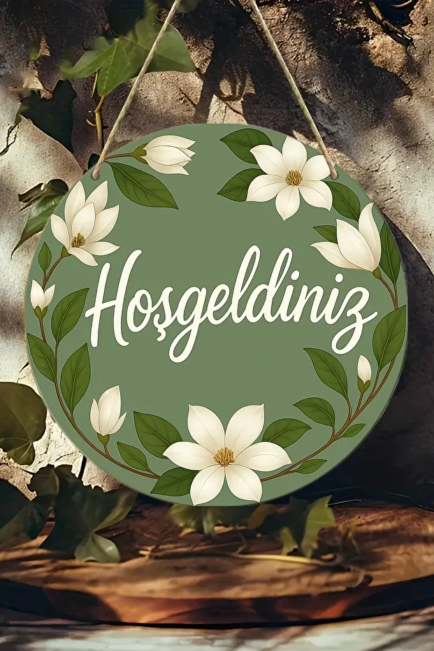 Hoş Geldiniz Çiçekli MDF Kapı Süsü | Askılı, Silinebilir, Dekoratif KS025 - 1