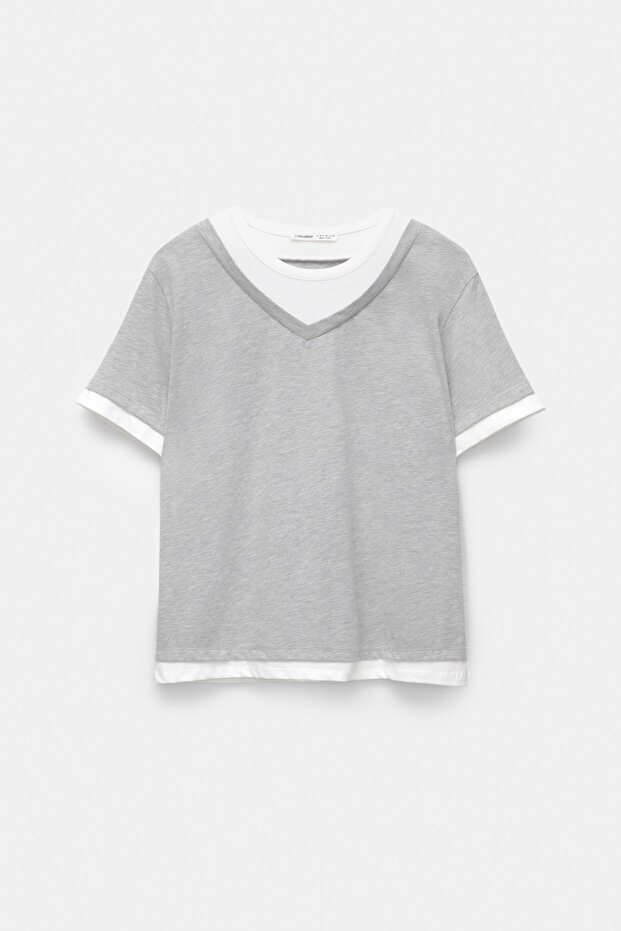 Çift katlı kısa kollu tişört - 5