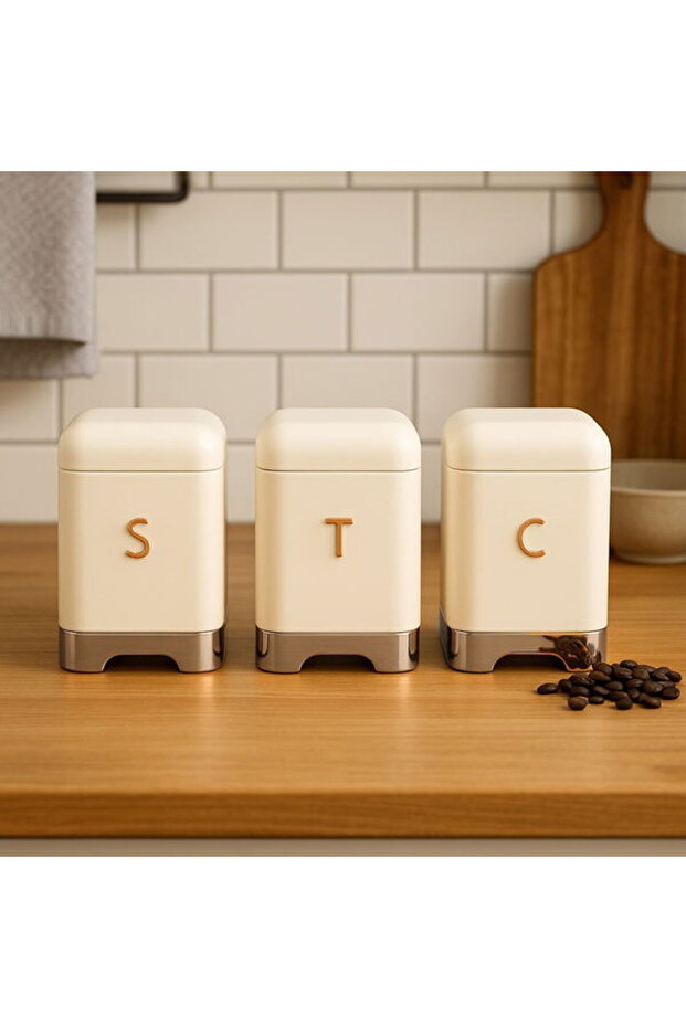 Set of 3 Galvanized Boxes - Cream - 1.5 Lt