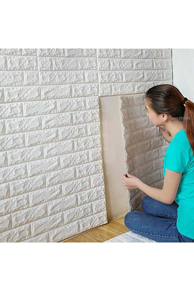 ملصق طوب ثلاثي الأبعاد مزخرف أبيض 70x77x0.5 سم
