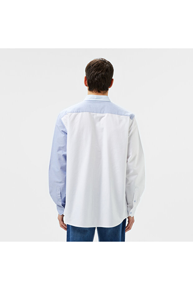 Erkek Slim Fit Renk Bloklu Açık Mavi Gömlek - 3