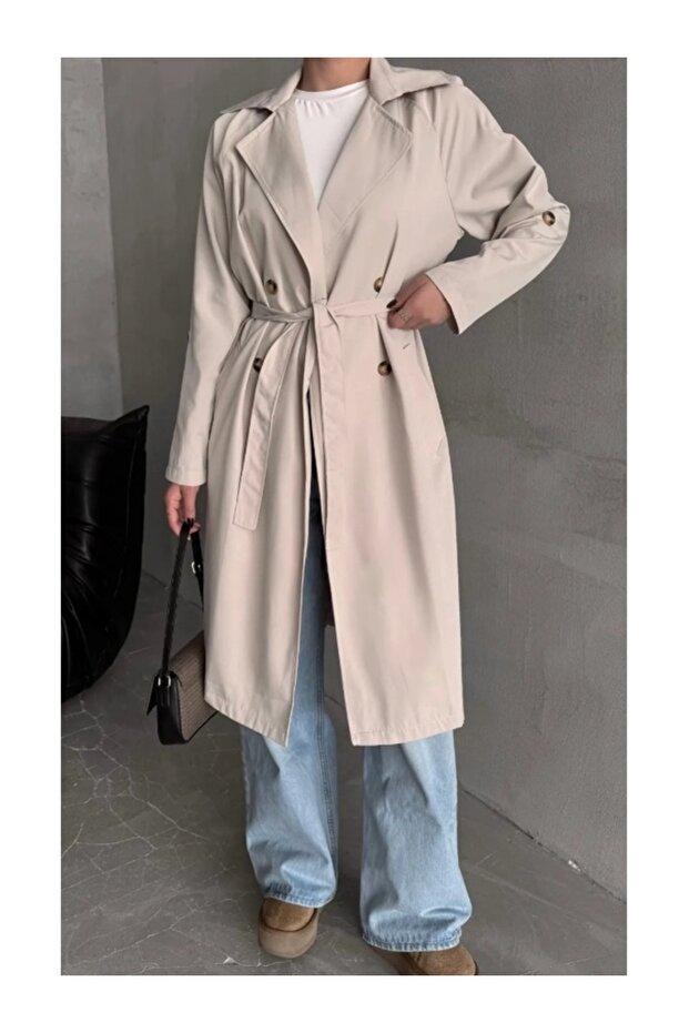Bej Uzun Trençkot - 7310 - 2