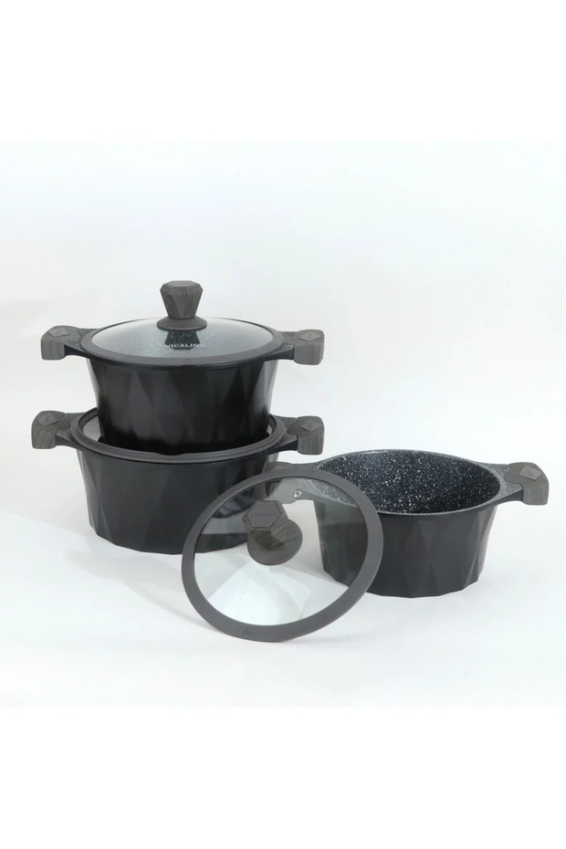 طقم أواني جرانيت بتصميم مميز لون أسود - 6 قطع - 2SS1-A01-013 - 5