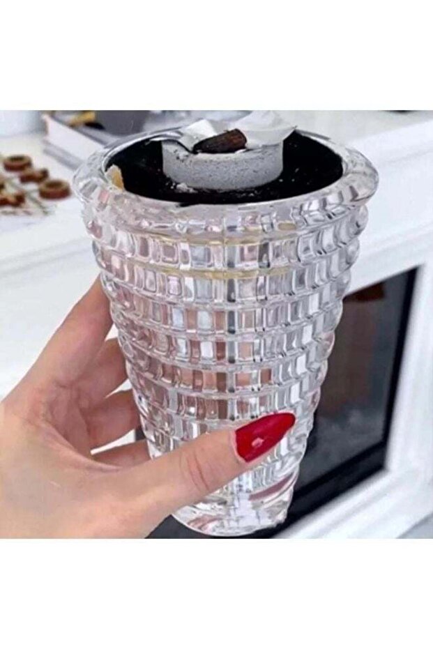 Crystal incense burner with transparent incense burner, 15 cm