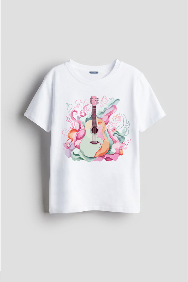 Guitar Music Instrument Patterned Drawing Special Design Printed Unisex Children's T-Shirt