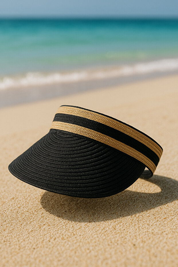 قبعة الشاطئ ذات القش الأسود - 4