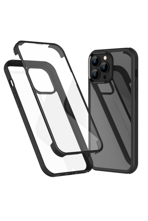 متوافق مع هاتف iPhone 11 Pro Max - غطاء حماية كامل 360 درجة أمامي وخلفي مع واقي شاشة ذاتي - أسود