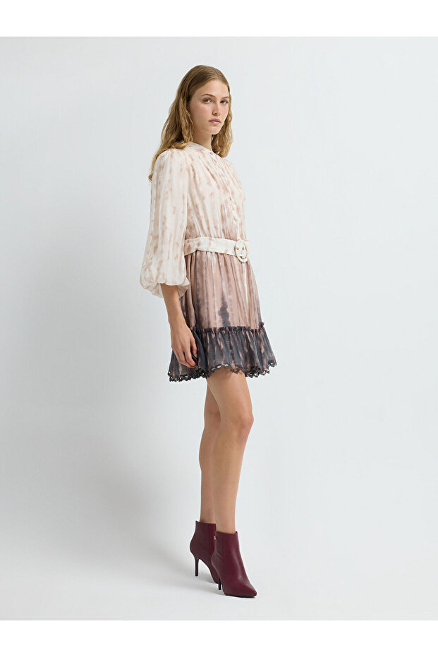 Balon Kol Desenli Elbise - 7