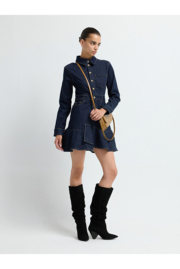 Cepli Pileli Denim Elbise - 7