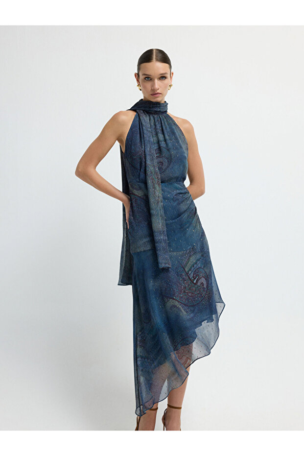 Desenli Şifon Elbise - 4