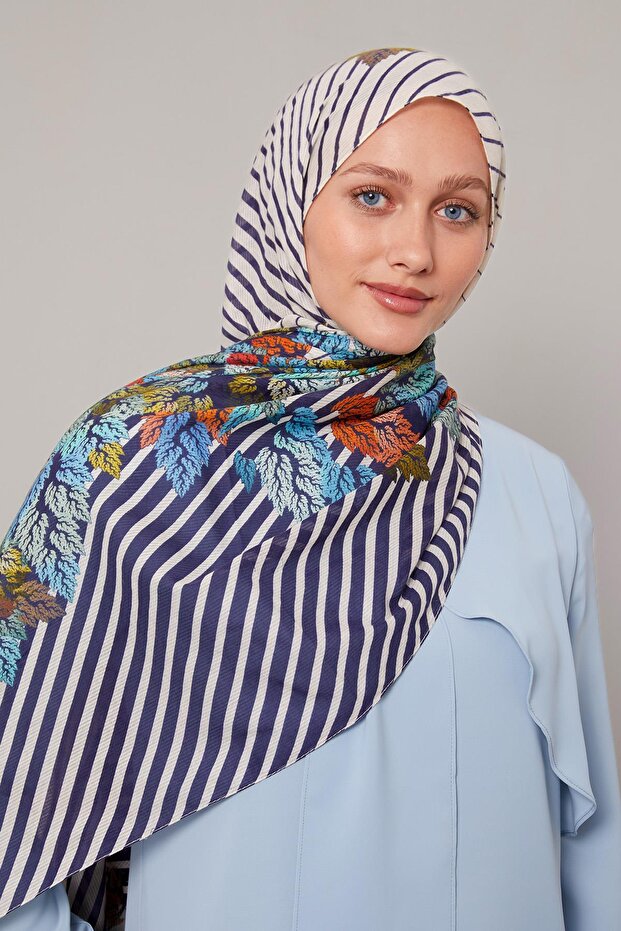 شال قطني بنمط الصنوبر الأزرق - 2