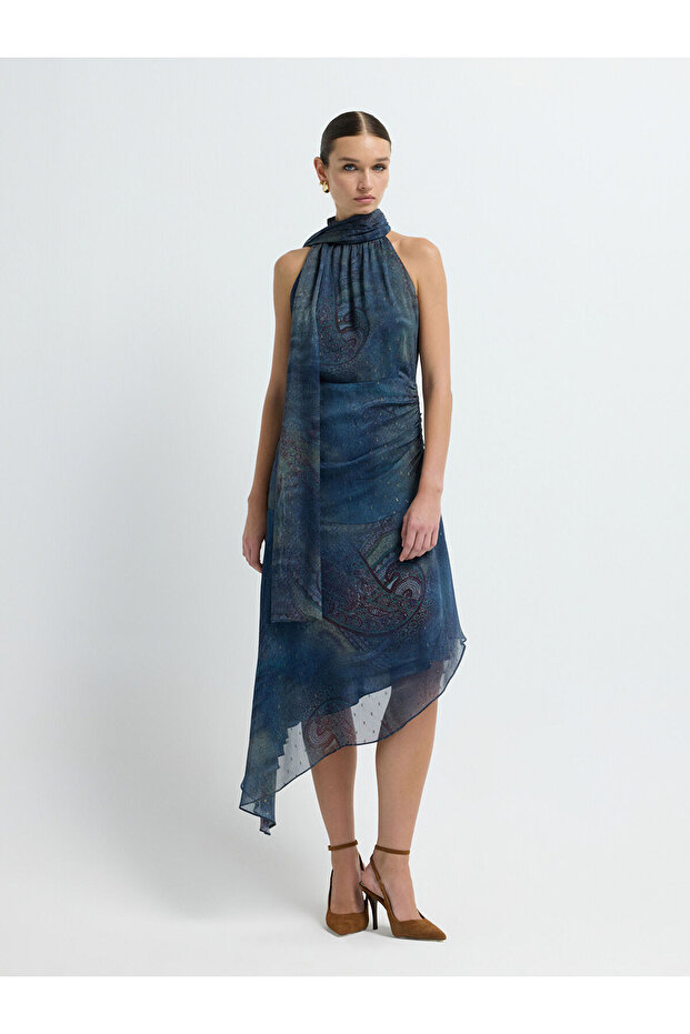 Desenli Şifon Elbise - 3