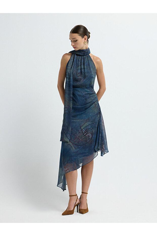 Desenli Şifon Elbise - 6