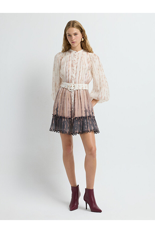 Balon Kol Desenli Elbise - 3