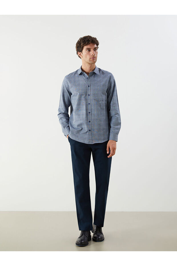 Regular Fit Uzun Kollu Ekose Gabardin Erkek Gömlek - 2