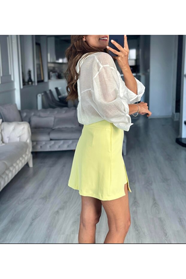 Önü Yırtmaçlı Şort Etek - 4