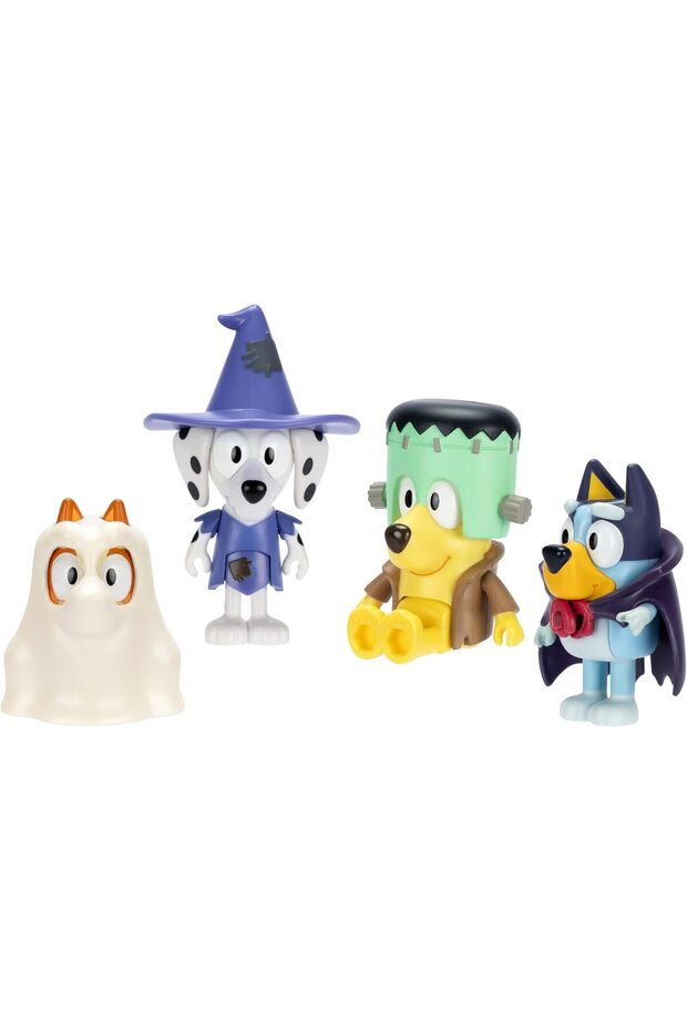 Halloween Figure 4-Pack - 2.5" Poseable Figures of Bluey, Bingo, Chloe & Lucky in Costumes Wit