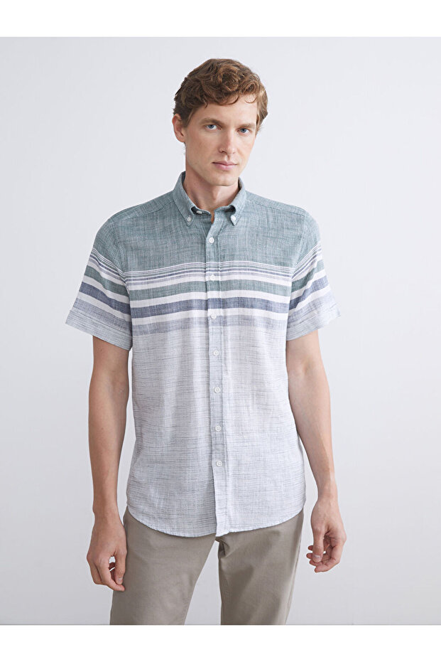 Esvab • Modern & Distinctive Standard Fit Short Sleeve Striped Dobby Men's Shirt