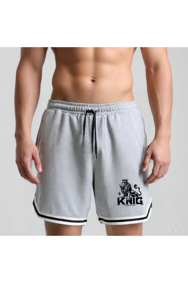 Men's Gray Knee Stripe Extrafine Combed Cotton Sports Shorts & Bermuda Capri Summer Cotton Slim Fit Printed