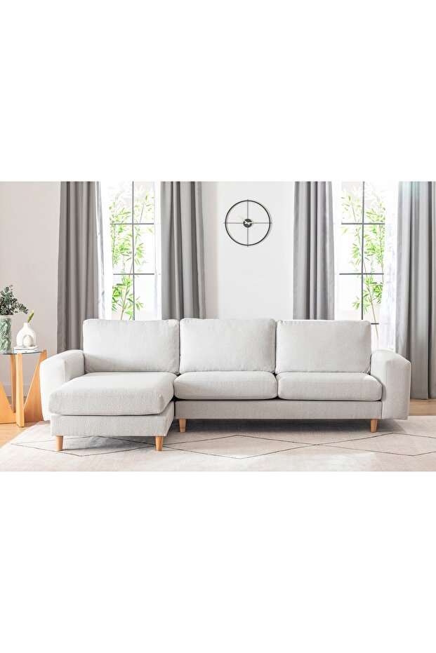 Merlin Mini Köşe Koltuk, Naturel Ayak, Kalın Kol, Recycled Kumaş, Açık Gri - 1