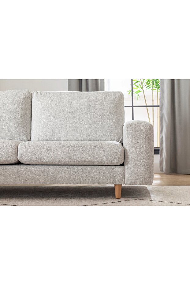 Merlin Mini Köşe Koltuk, Naturel Ayak, Kalın Kol, Recycled Kumaş, Açık Gri - 3