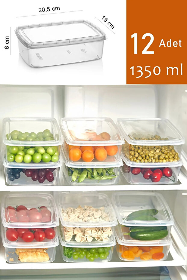 12 Pieces 1350 ml Freezer and Microwave Storage Container, Deep Freezer Storage Container
