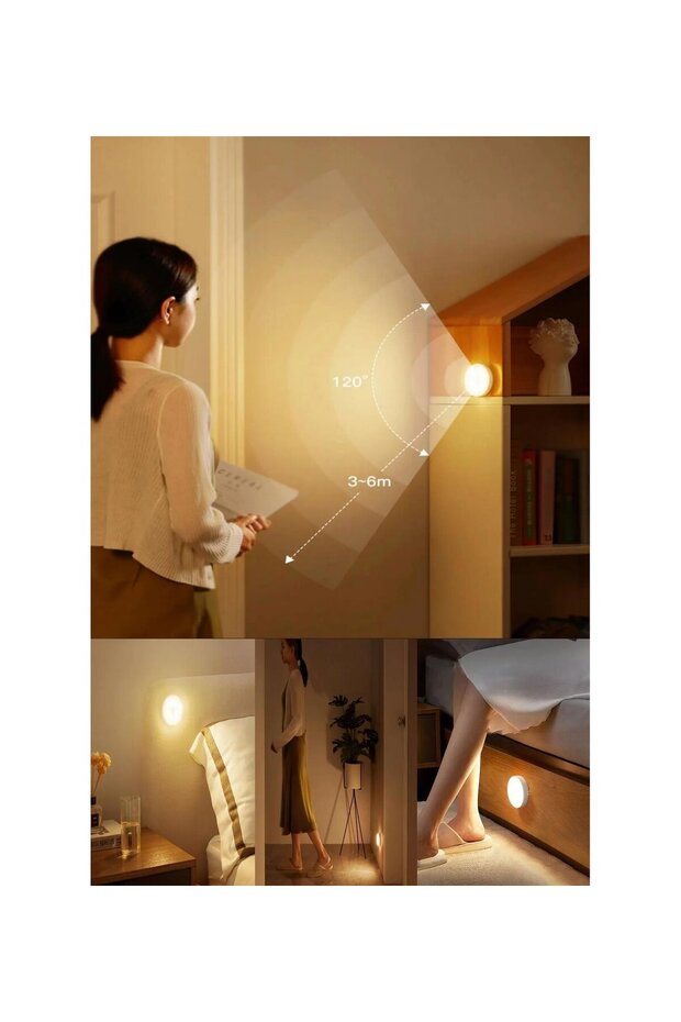 Hareket Sensörlü Hafif Usb Şarjlı Spot Led Lamba Mıknatıslı Ve Yapışkanlı Beyaz Renk Led 1 Adet - 5