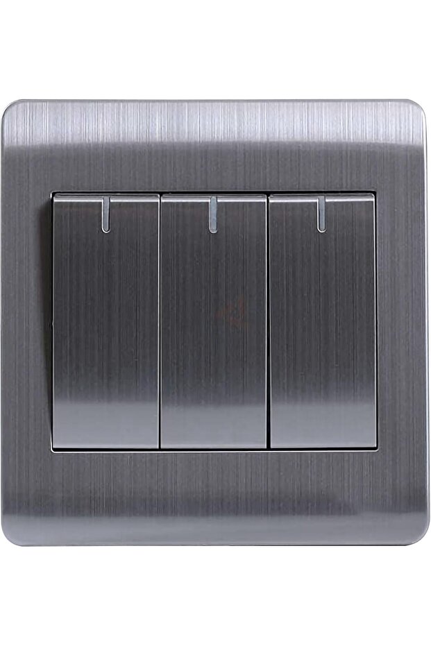 Modern Triple Light Switch with Brushed Steel Faceplate, Moulded Rocker Tactile Light Switch