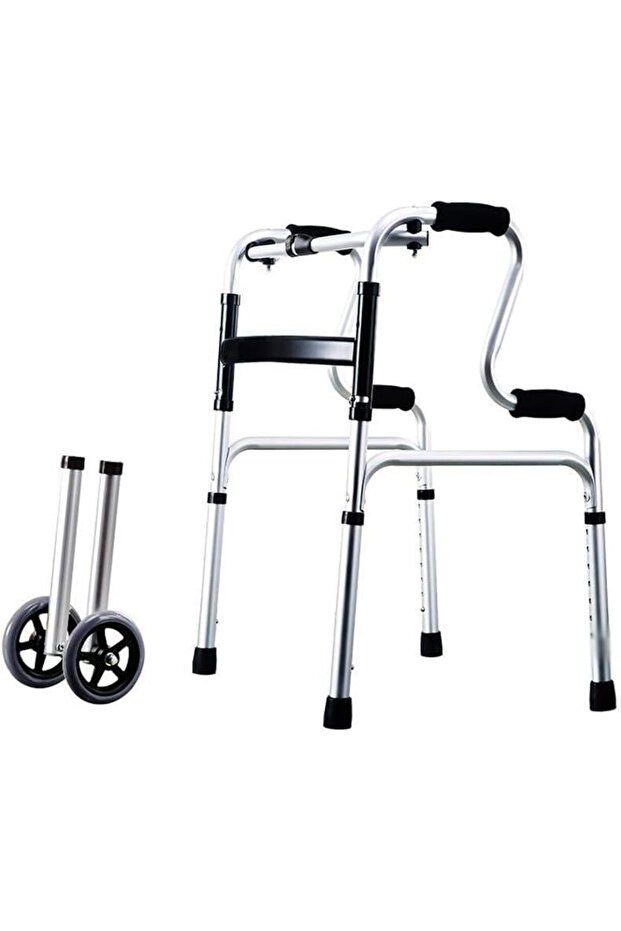 Silver Aluminum Adult Rollator Walker, Portable, Foldable, Height Adjustable, Upright Posture, Elder