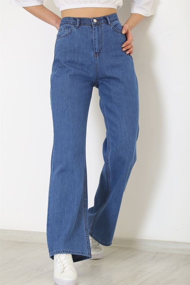 Women's High Waist Loose Wide Leg Loose Palazzo Jeans Blue Jean