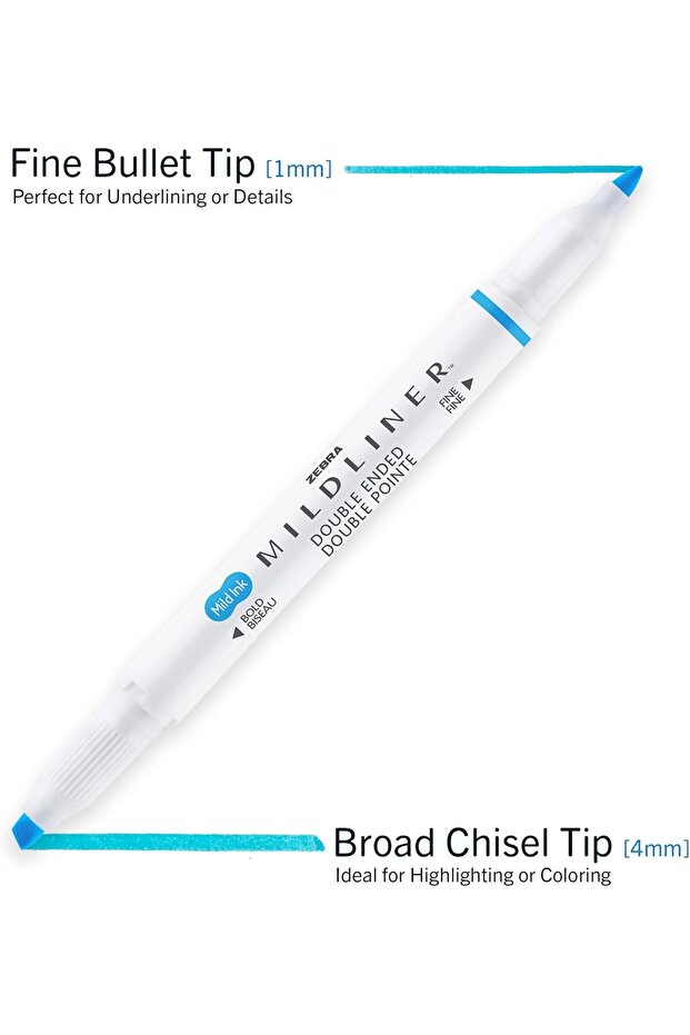 Mildliner Double-Ended Highlighter Set, Broad and Fine Point Tips, 5-Count, (Pack Of 1)