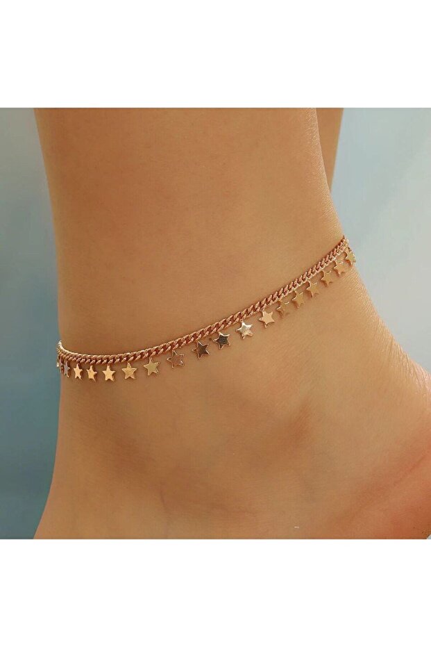Gold Color Star Chain Model Women's Anklet