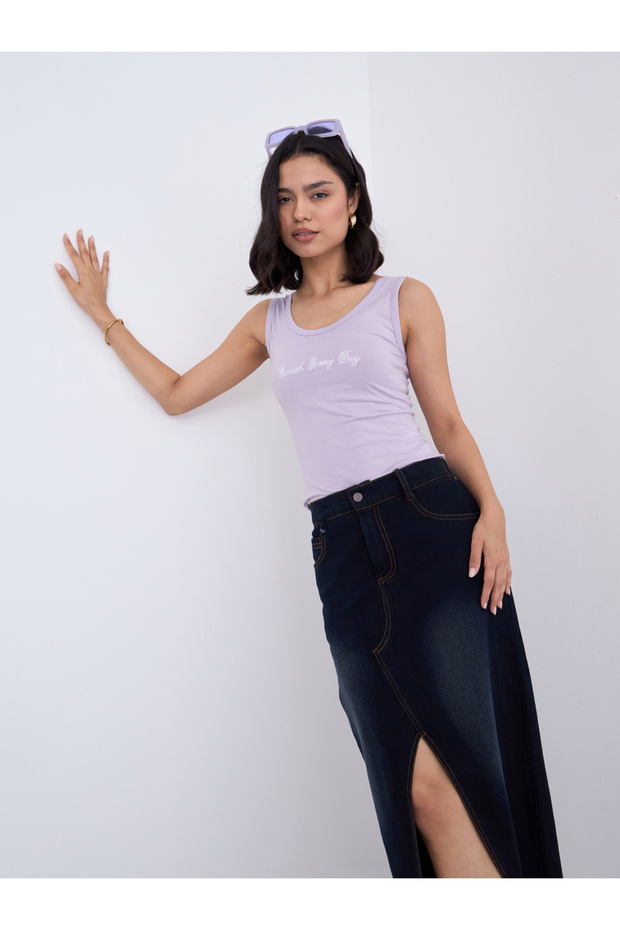 Lilac Fitted Embroidered Tank