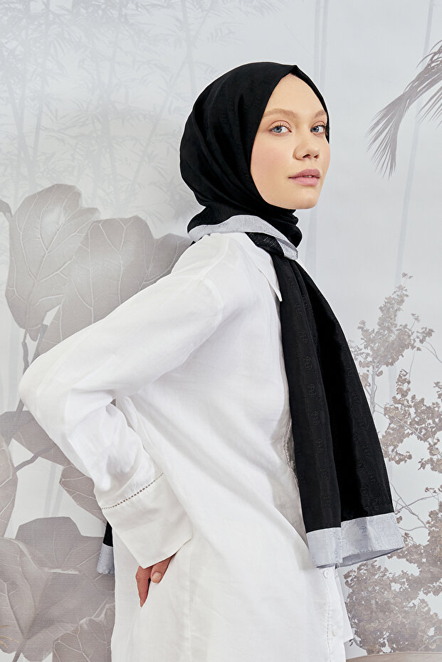 DAMA MONOGRAM ŞAL - SİYAH - GRİ - 3