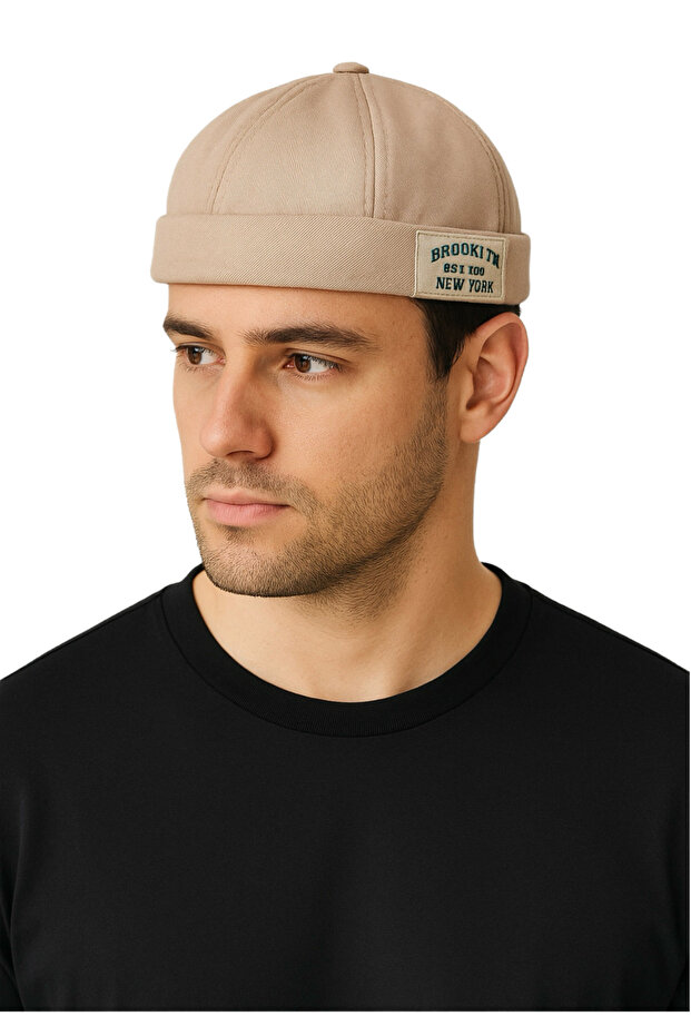 Adjustable Beige Color Men's Docker Hat with Brooklyn New York Label Street Fashion Style