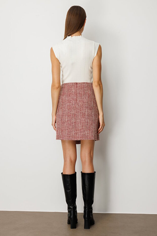 Süs Düğmeli Mini Tüvit Etek - 6