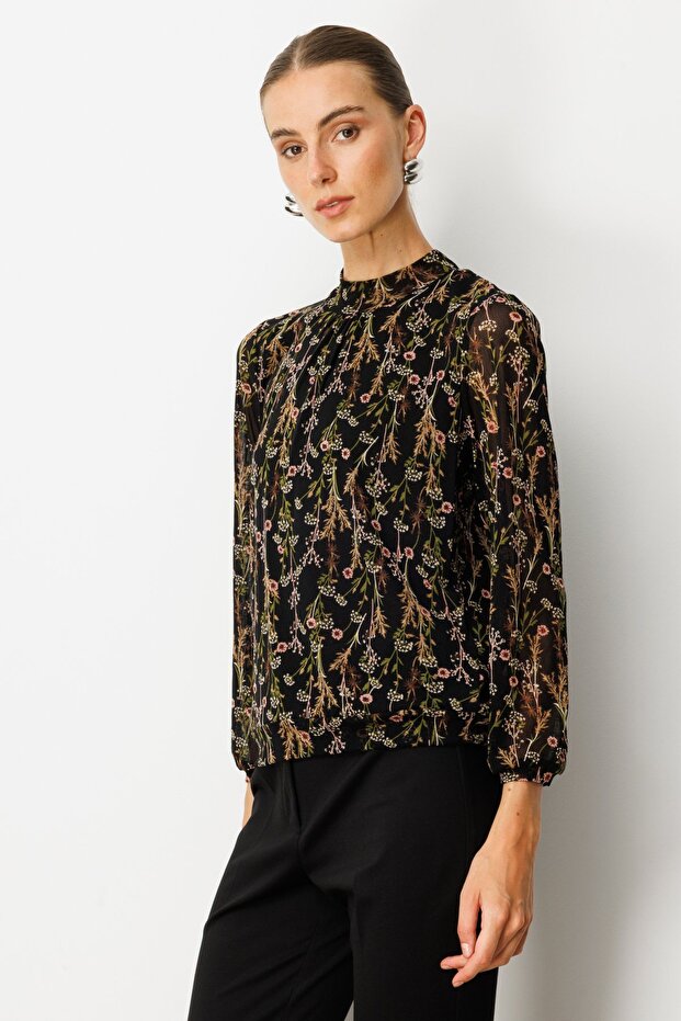 Desenli Şifon Bluz - 2