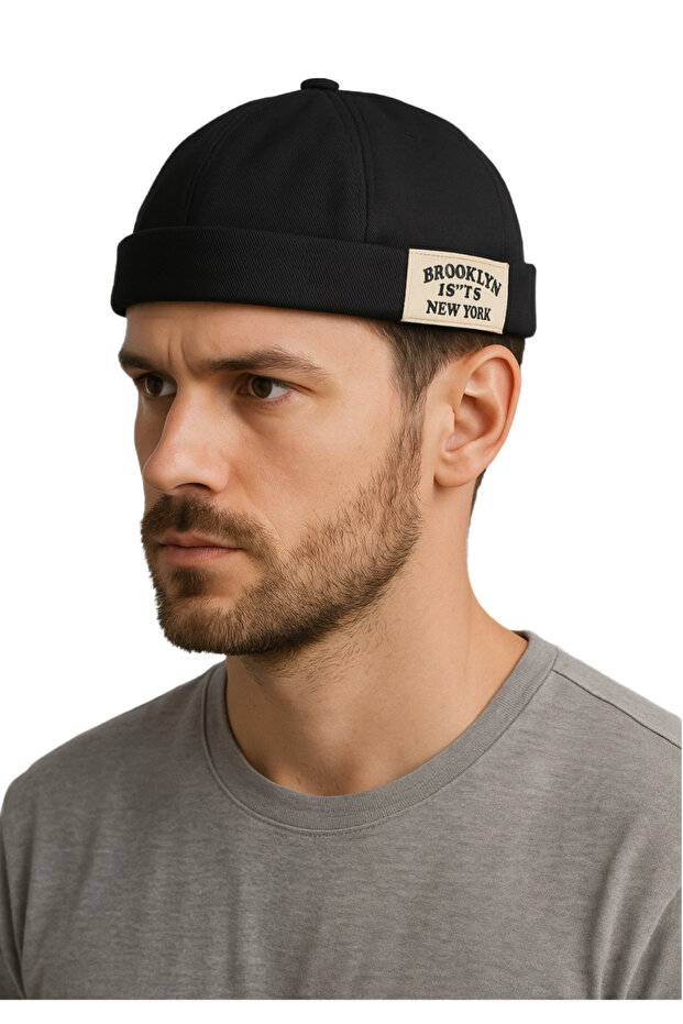 Adjustable Black Men's Docker Hat with Brooklyn New York Label Streetwear Style