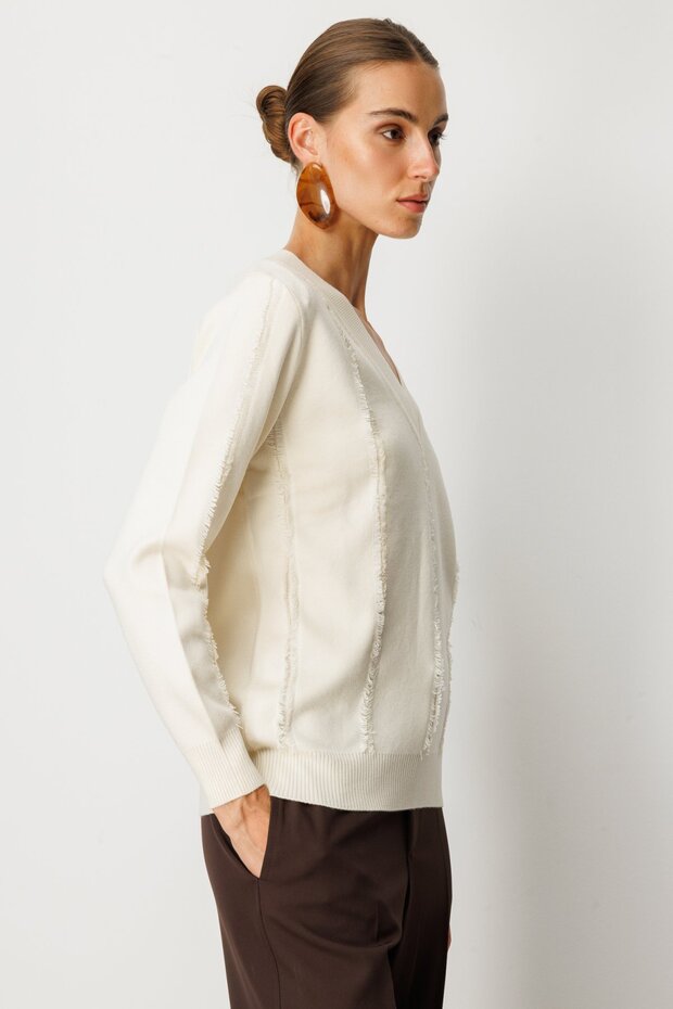 Yaka Şerit Kırçıllı Triko Kazak - 4