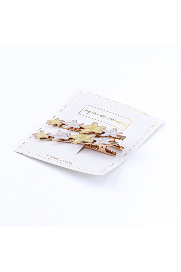 Set of Hair Clips Star, Yellow-White